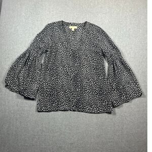 Michael Kors Blouse Top Women's Size Small Black and White V-Neck Bell Sleeve